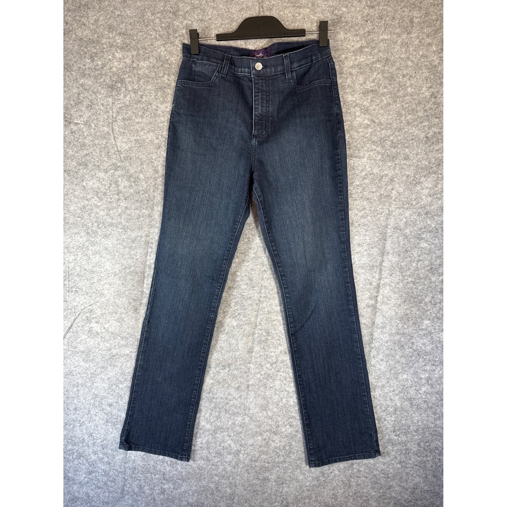 NYDJ Womens 12 Dark Blue Straight Leg Jeans High Rise Stretch Denim Made in USA